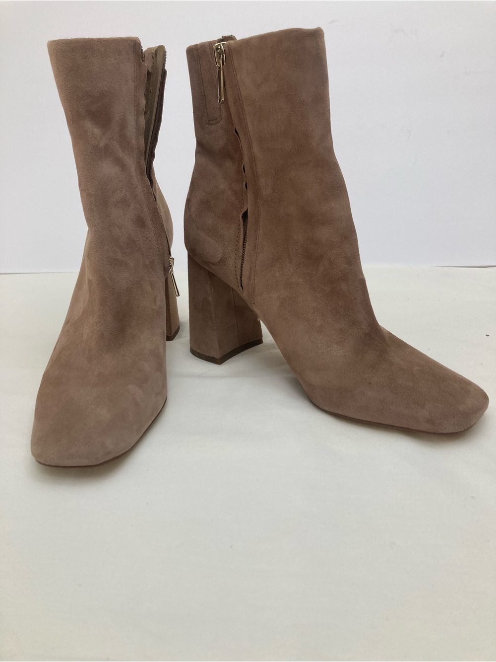 Sam Edelman Women's Taupe Suede Block Heel Ankle Boots with zipper 8.5